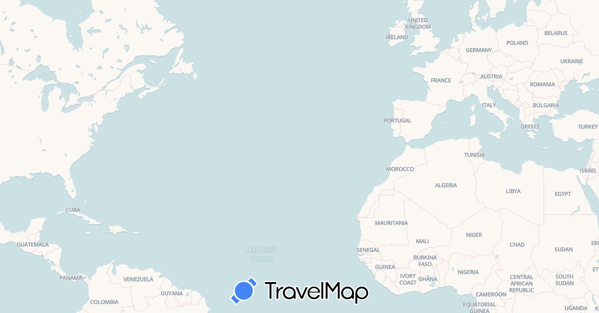 TravelMap itinerary: driving, bus, plane, cycling, train, hiking, boat in Cuba, Spain, France, Greece, Italy (Europe, North America)