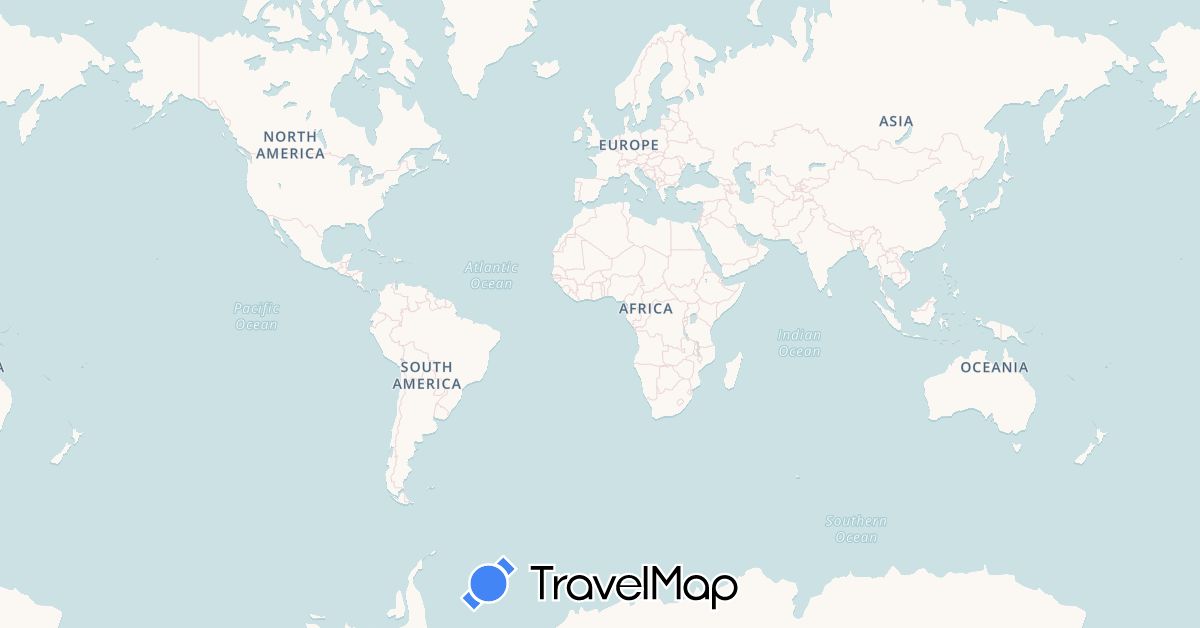 TravelMap itinerary: driving, bus, plane, cycling, train, hiking, boat in Cuba, Spain, France, Greece, Italy (Europe, North America)
